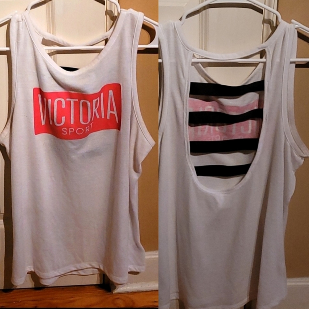 EUC Victoria Secret Sport white ladder back cami sleeveless gym workout tank top